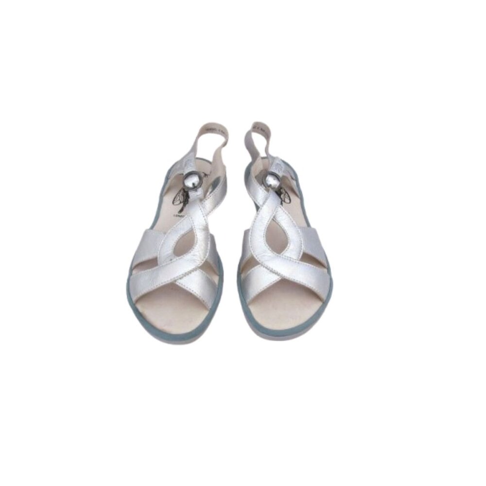 Fly London Cula Silver Leather Sandals Size 41 / US 8 w Box